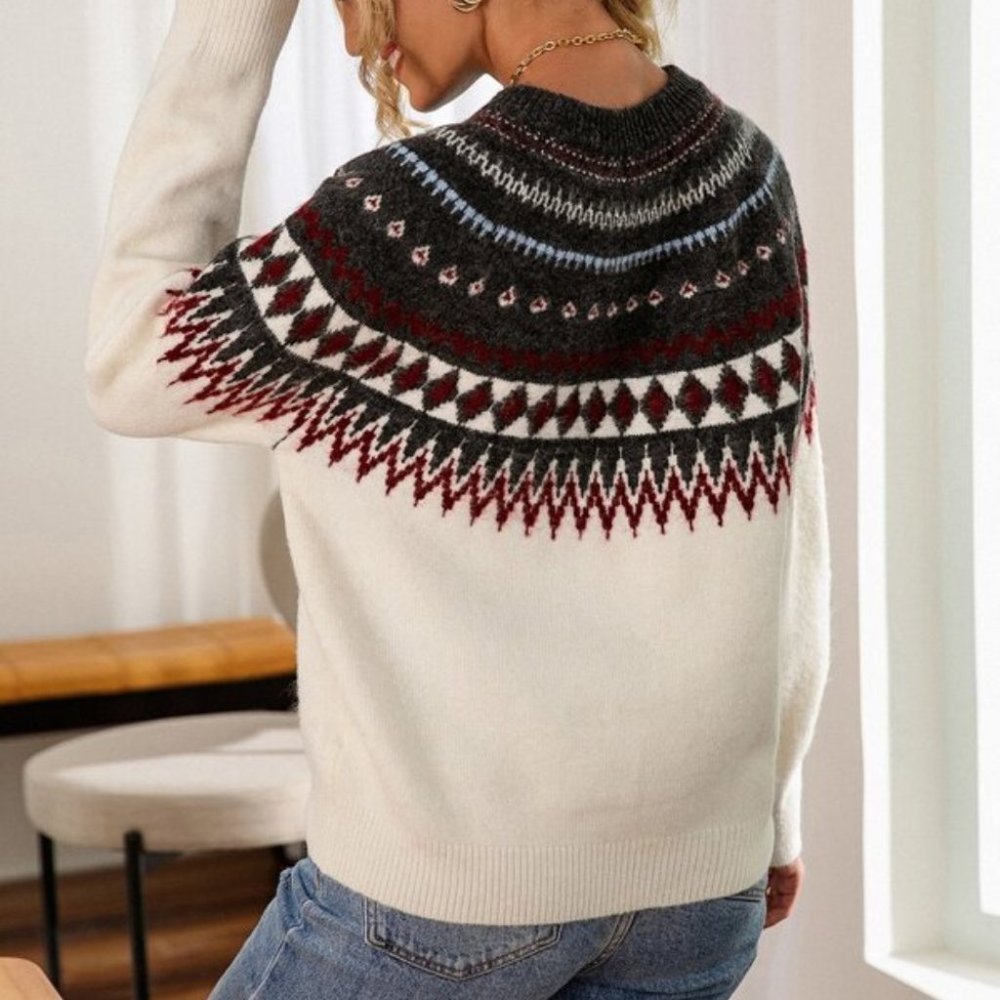 Multi color Fair Isle Argyle Pattern Knit Sweater - Picture 2 of 8